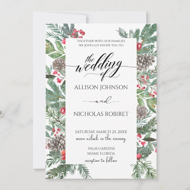 Invitation Mariage de Noël hivernal élégant  (Devant)