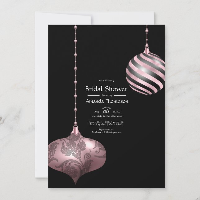 Invitation Mariage de Noël Rose Pâle et Or Rose (Devant)
