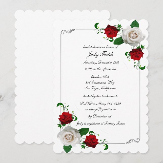 Invitation Mariage de Noël Roses Rouges et Blanches Réception (Devant / Derrière)
