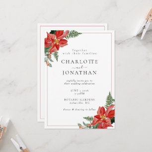 Invitation Mariage de Noël Rouge Poinsettia Hiver Rustique