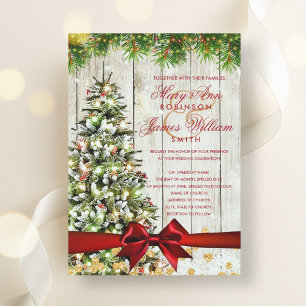 Invitation Mariage de Noël rustique Arbre Ruban Parties scint