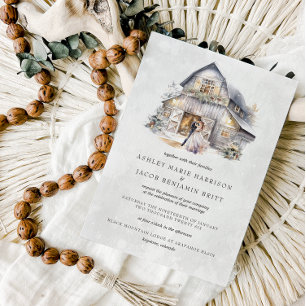 Invitation Mariage de Noël rustique en grange hivernale