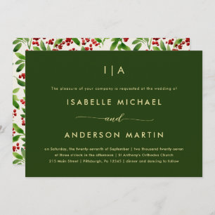 Invitation Mariage de Noël rustique Vert