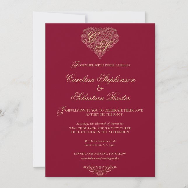 Invitation Mariage de noeud de jonction Budget Classé Burgund (Devant)