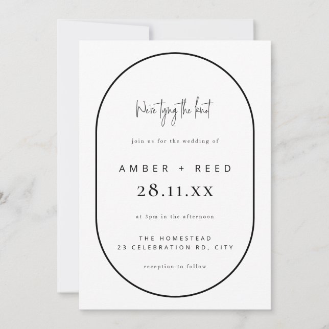 Invitation Mariage de noeud de jonction double arc noir et bl (Devant)