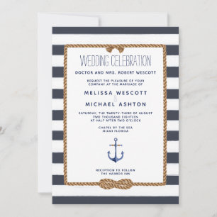 Invitation Mariage de noeud marin bleu et blanc