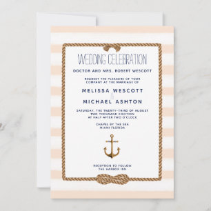 Invitation Mariage de noeud nautique à aquarelle douce Peach