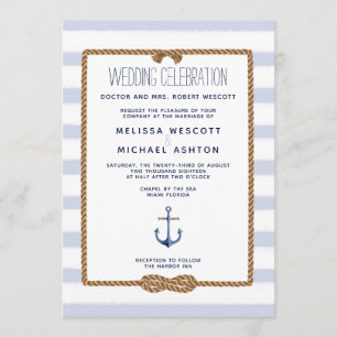 Invitation Mariage de noeud nautique bleu et blanc
