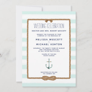 Invitation Mariage de noeud nautique Mint & White Watercolor