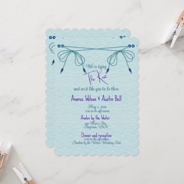 Invitation Mariage de noeuds d'amour turquoise (Devant/Arrière en situation)