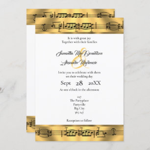 Invitation mariage de note de musique d'or
