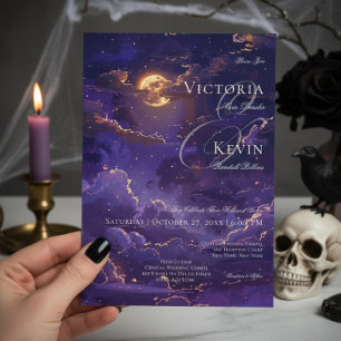 Invitation Mariage de nuages sombres Moody Purple & Gold Moon