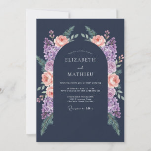 Invitation Mariage de Nuit Fleurie Pêche et Marine