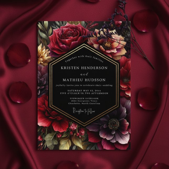 Invitation Mariage de Nuit Floral Opulent Bourgogne (Créateur téléchargé)