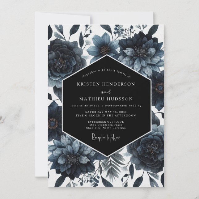 Invitation Mariage de Nuit Florale Navy (Devant)