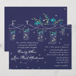Invitation Mariage de nuit Marine Aqua Fleur Jaune Mason Jar