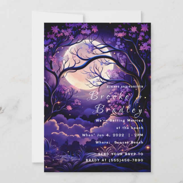 Invitation Mariage de nuit sous la forêt au clair de lune (Devant)