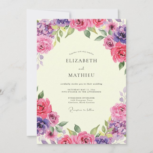 Invitation Mariage de Paeonie Violette Magenta (Devant)