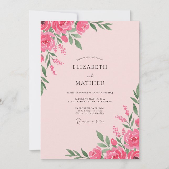 Invitation Mariage de Paeony Magenta Rosé (Devant)