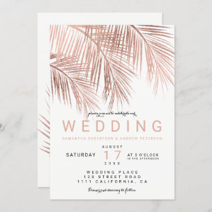 Invitation Mariage de palmier tropical moderne faux rose or