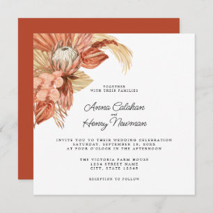 Invitation Mariage de Pampas Florale Séchée de Boho en terre