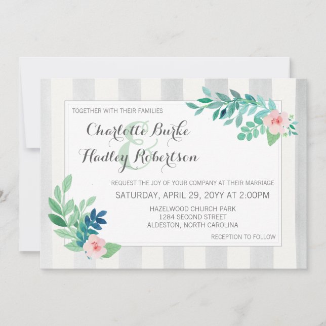 Invitation Mariage de Pansement Floral Moderne & Aquarelle (Devant)