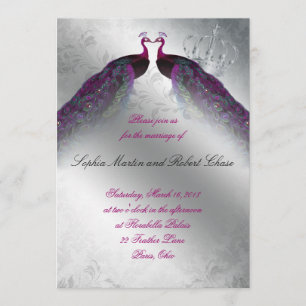 Invitation Mariage de paon Inviter l'argent rose Vintage