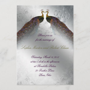 Invitation Mariage de paon Inviter PGO Silver Vintage Modern