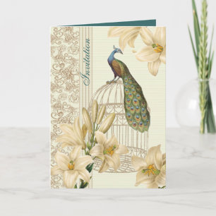 Invitation mariage de paon Vintage chevalier blanc élégant