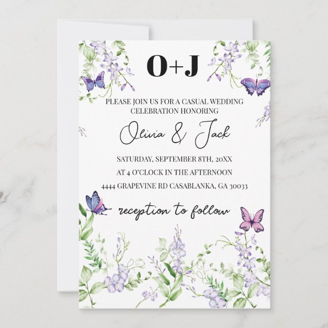 Invitation Mariage de papillon de la glycine monogramme (Devant)