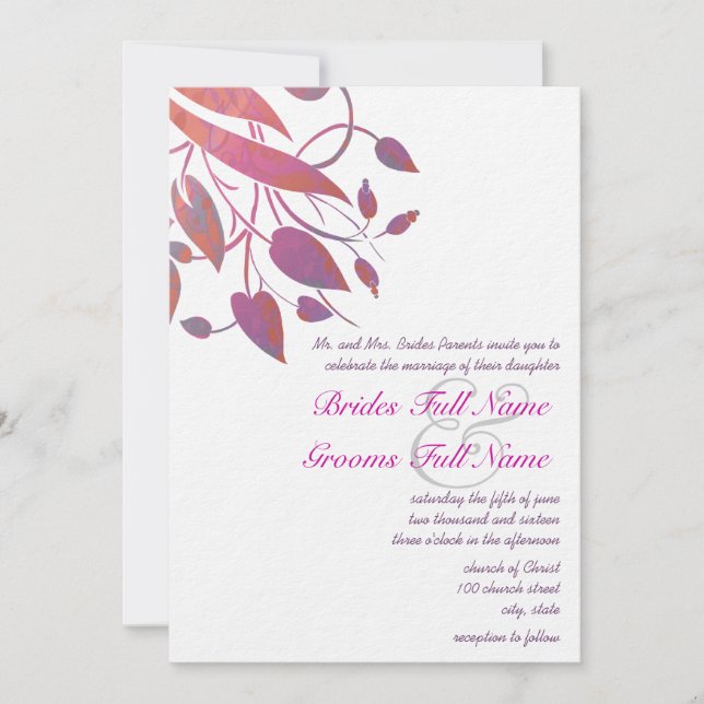 Invitation Mariage de papillon gris de corail de prune (Devant)