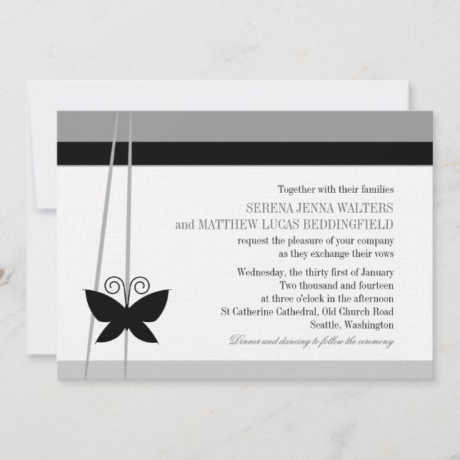 Invitation Mariage de papillon noir (Devant)