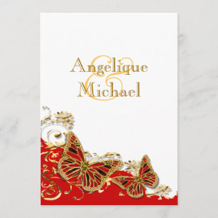 Invitation mariage de papillon rouge blanc
