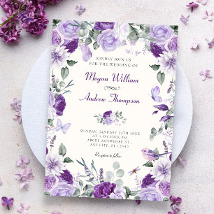 Invitation Mariage de papillons floraux violets
