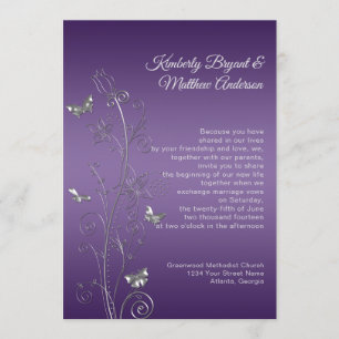 Invitation Mariage de papillons ornés d'argent violet