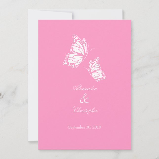 Invitation Mariage de papillons rose simple (Devant)