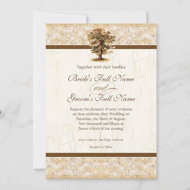 Invitation Mariage de parchemin antique des racines de l'arbr (Devant)