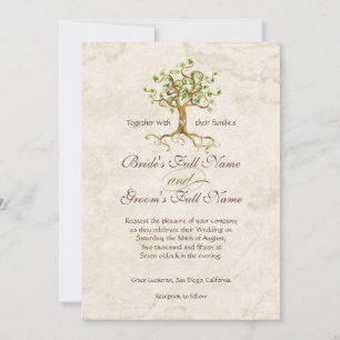 Invitation Mariage de parchemin antique des racines de l'arbr