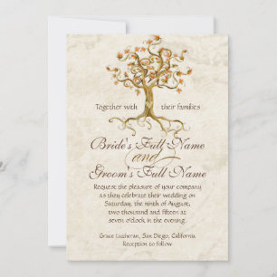 Invitation Mariage de parchemin antique des racines de l'arbr