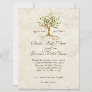 Invitation Mariage de parchemin antique des racines de l'arbr