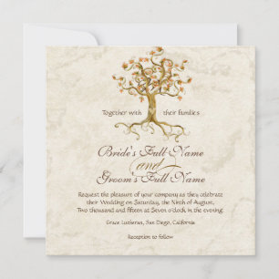 Invitation Mariage de parchemin antique des racines de l'arbr