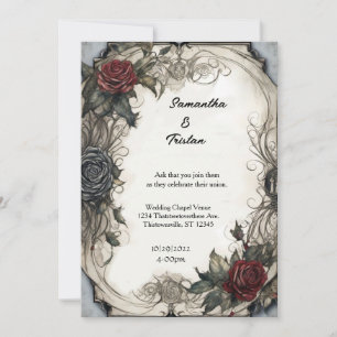 Invitation Mariage de parchemin de Roses d'aquarelle