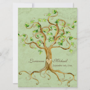Invitation Mariage de parchemin vert antique des racines de l