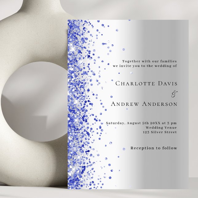 Invitation Mariage de parties scintillant bleu argenté (Créateur téléchargé)