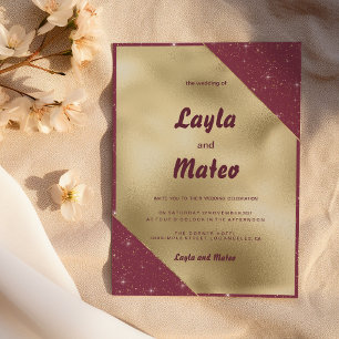 Invitation Mariage de parties scintillant Bourgogne rougeâtre