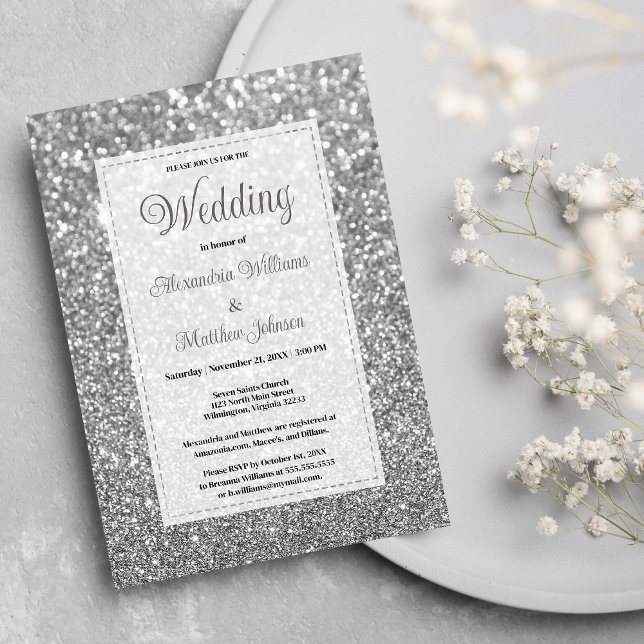 Invitation Mariage de parties scintillant brillant argenté (Glamorous silver sparkly glitter Wedding )