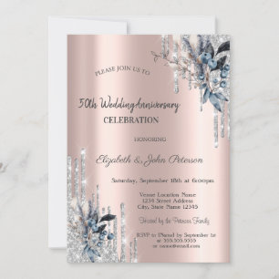 Invitation Mariage de Parties scintillant d'argent Fleurs d'h