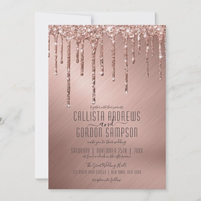 Invitation Mariage de Parties scintillant de  en or Rose de l (Devant)