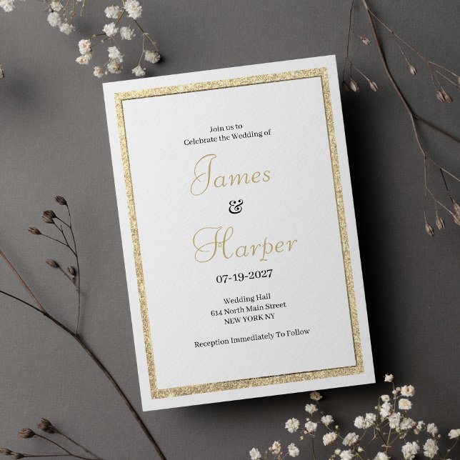 Invitation Mariage de parties scintillant de luxe blanc éléga (Luxury white elegant gold glitter Wedding)