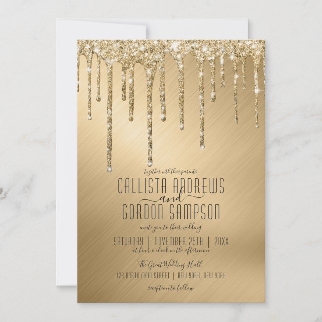 Invitation Mariage de Parties scintillant de luxe Sparkly Gol (Devant)